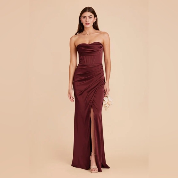 Birdy Grey Dresses & Skirts - Birdy Grey Cabernet Matte Satin Ruched Strapless Gown With Boning